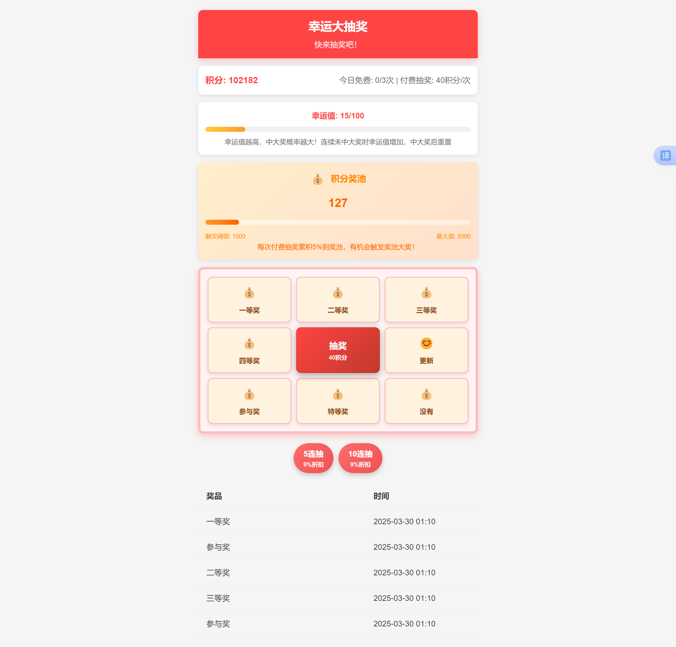 九宫格积分抽奖 - emlog插件
