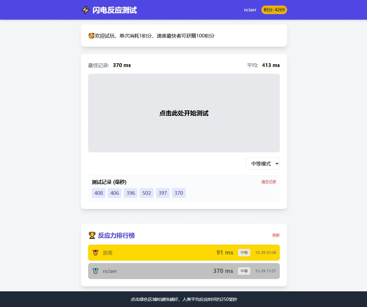 反应力测试游戏 - emlog插件